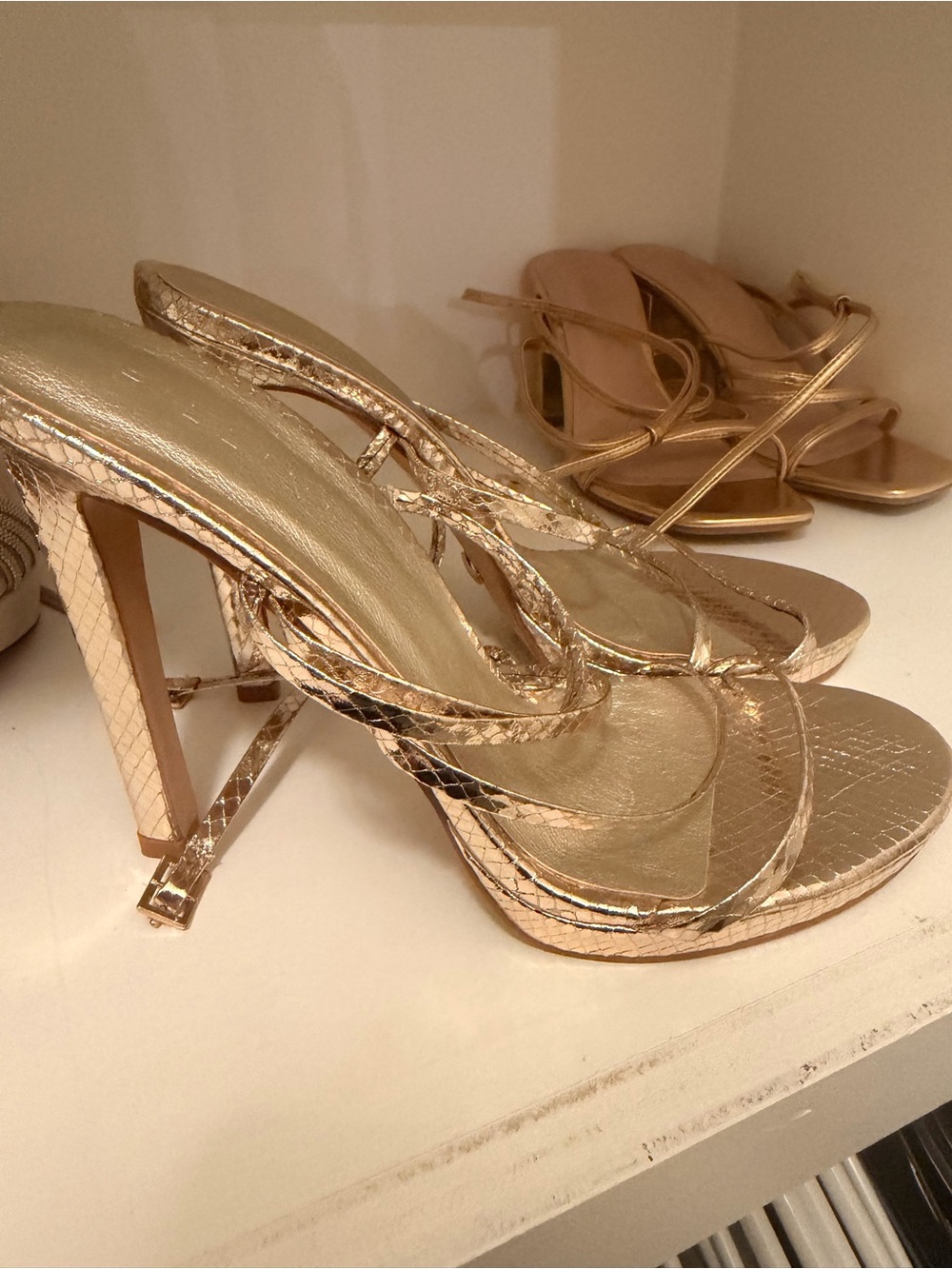 Metallic Gold Strappy High Heels